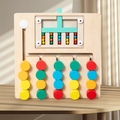 Brinquedo Educativo Montessori em Madeira – Jogo de Estratégia com Cores e Bolas Rolantes