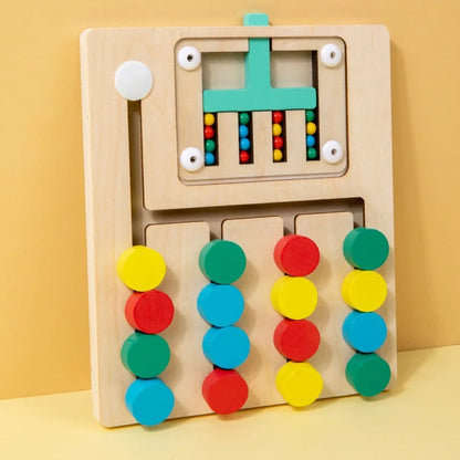 Brinquedo Educativo Montessori em Madeira – Jogo de Estratégia com Cores e Bolas Rolantes
