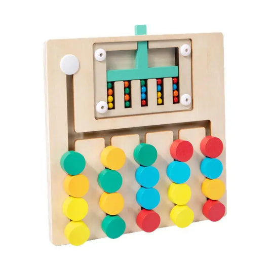 Brinquedo Educativo Montessori em Madeira – Jogo de Estratégia com Cores e Bolas Rolantes