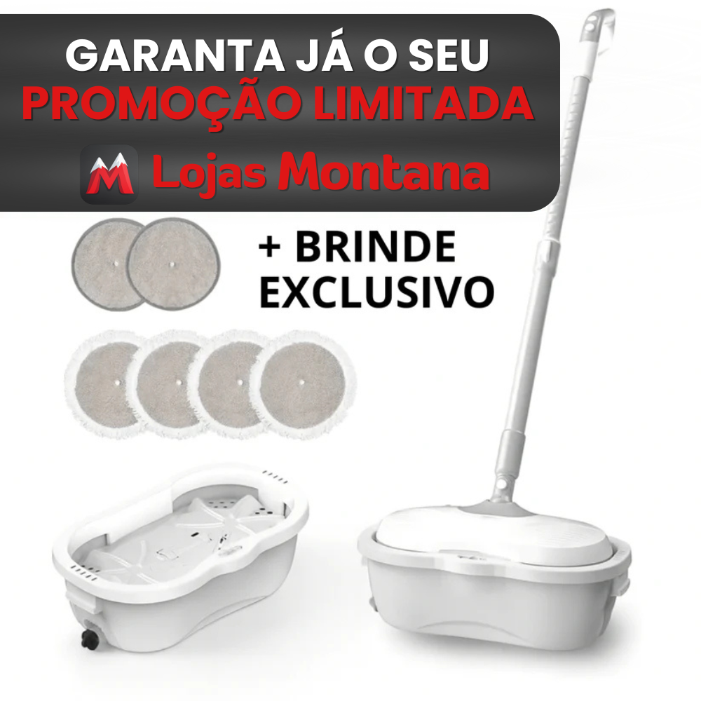 Mop Elétrico Inteligente + BRINDES: Módulos de Limpeza e Tanque Suporte